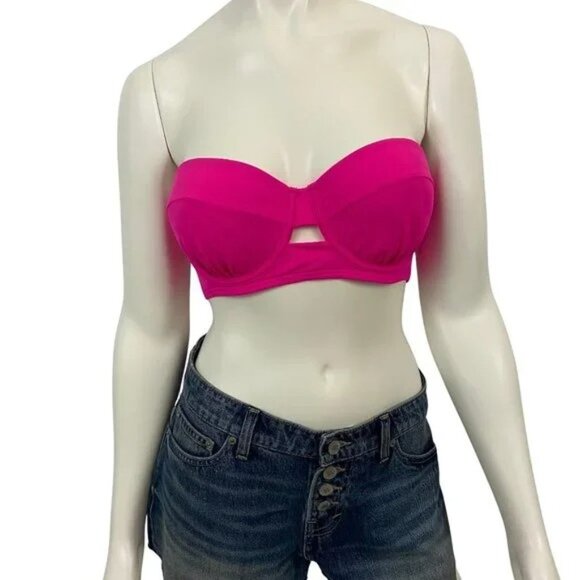 SunDazed NWT hot pink bikini top DD Strapless bandeau swimsuit women's - Picture 1 of 10